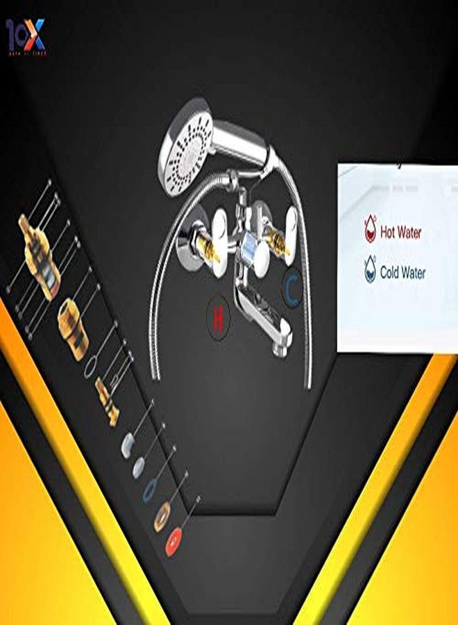 10x WM-11340 2 in 1 Brass Wall Mixer with Crutch and Hand Shower with 1 Meter Tube (Silver) - Image 4